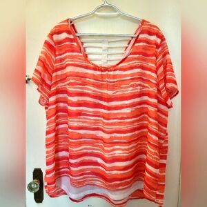 4 for $25 💥 Jessica cap sleeve lattice back red and white striped top size 2X
